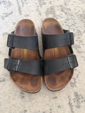 Birkenstock Black Double-Strap Cork Footbed Sandals